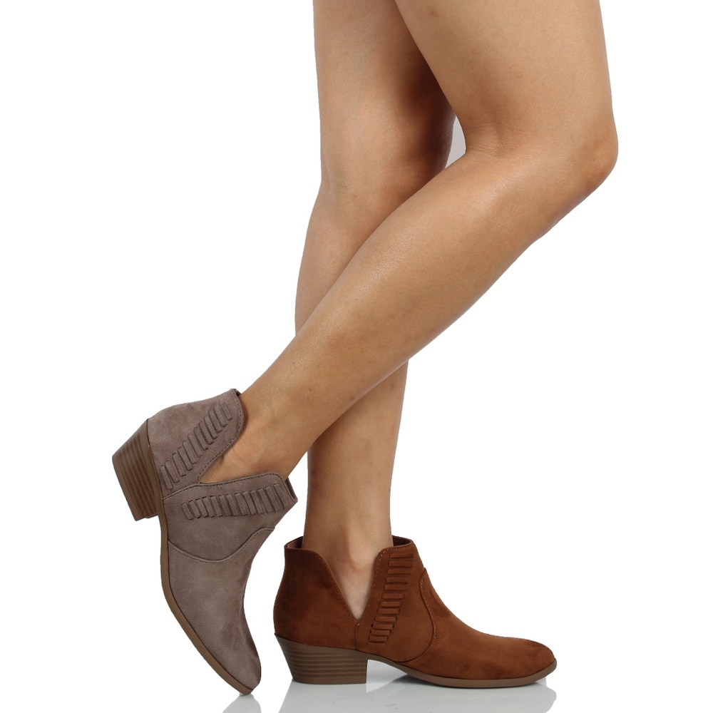Chestnut Faux Suede V Cut Low Stacked Heel - Picture 6 of 6